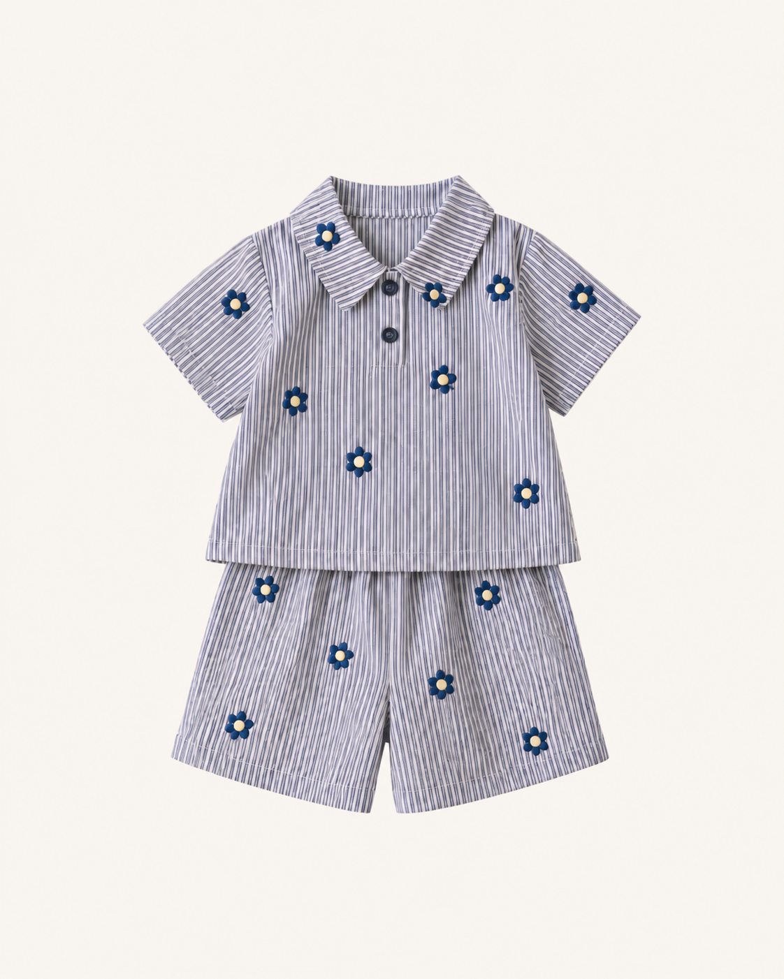 ストライプ×フラワーコレクション セットアップ（ネイビー）
