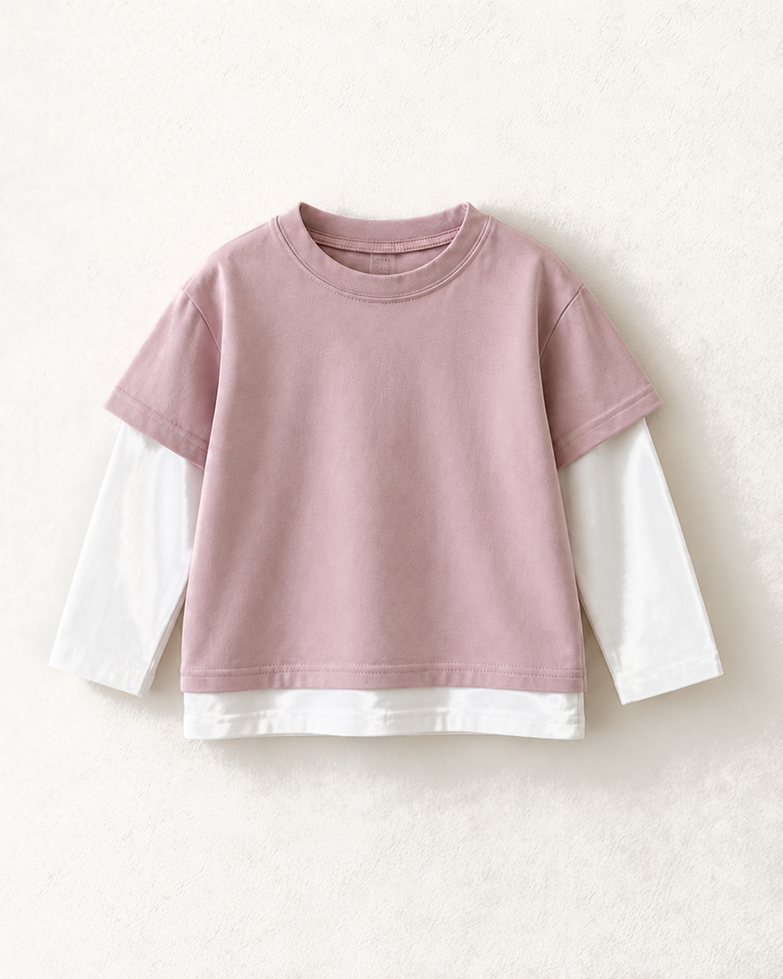 重ね着風長袖Tシャツ（ピンク）