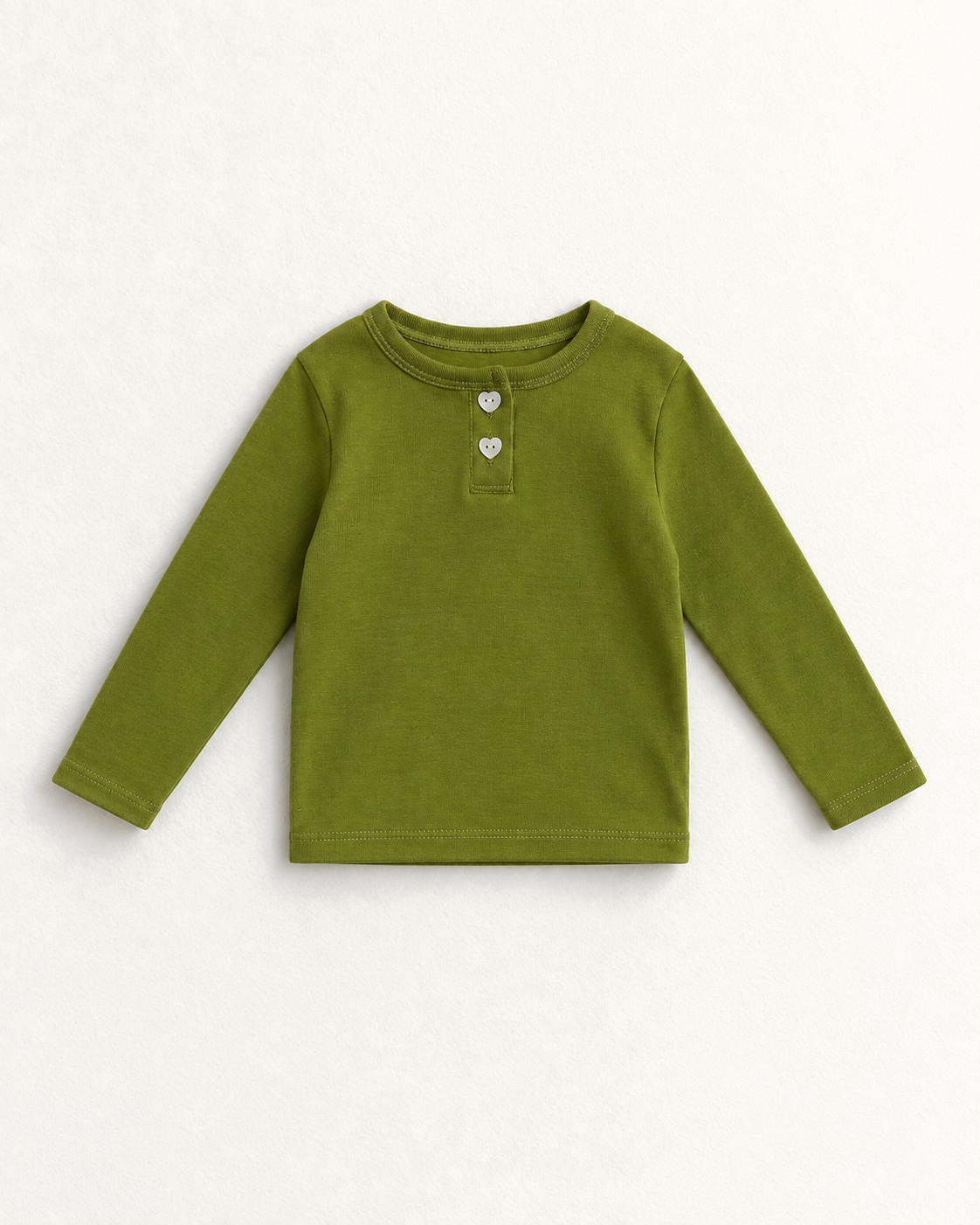 ハートボタン長袖Tシャツ（オリーブ）