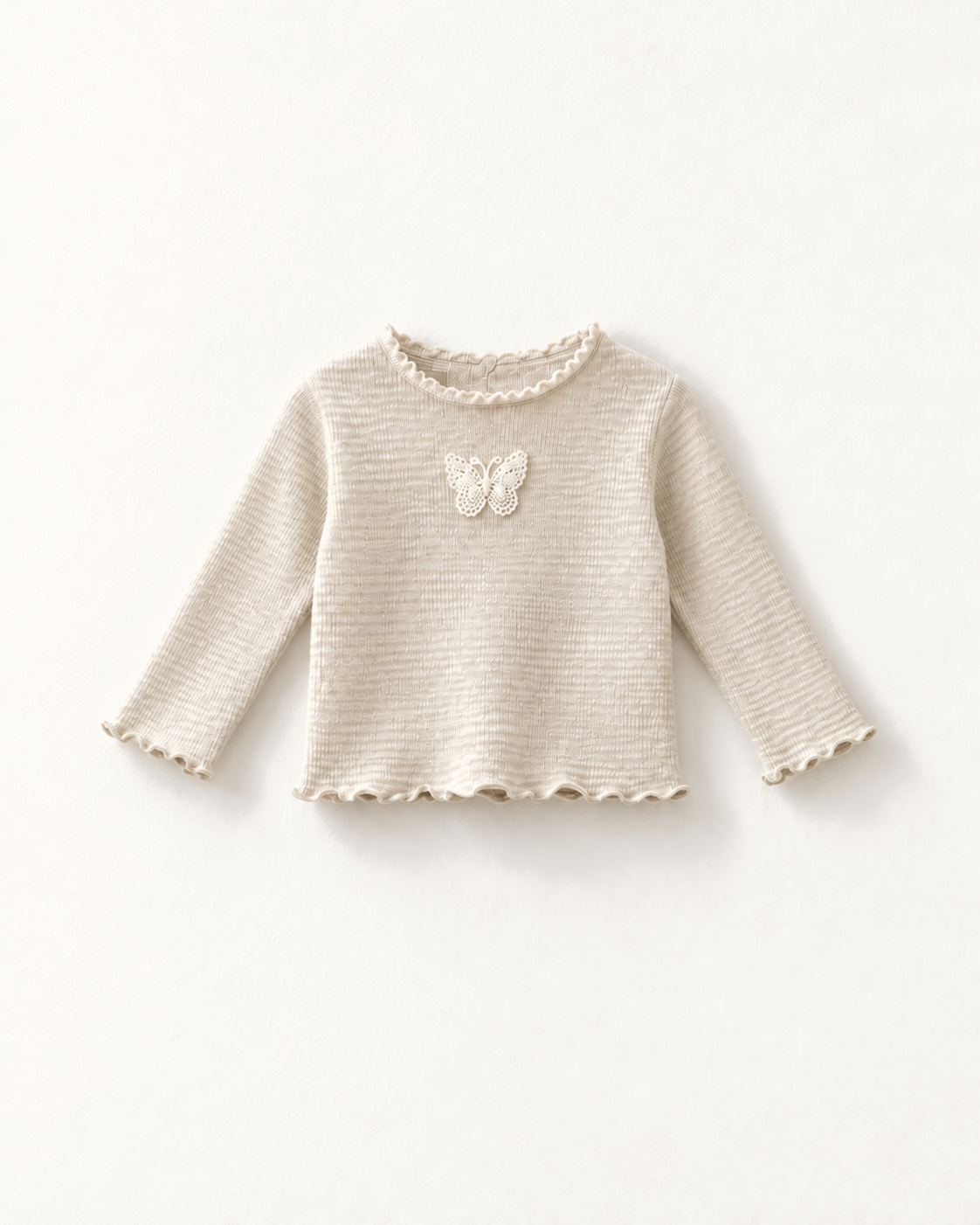 ベビー 蝶柄長袖Tシャツ（クリーム）