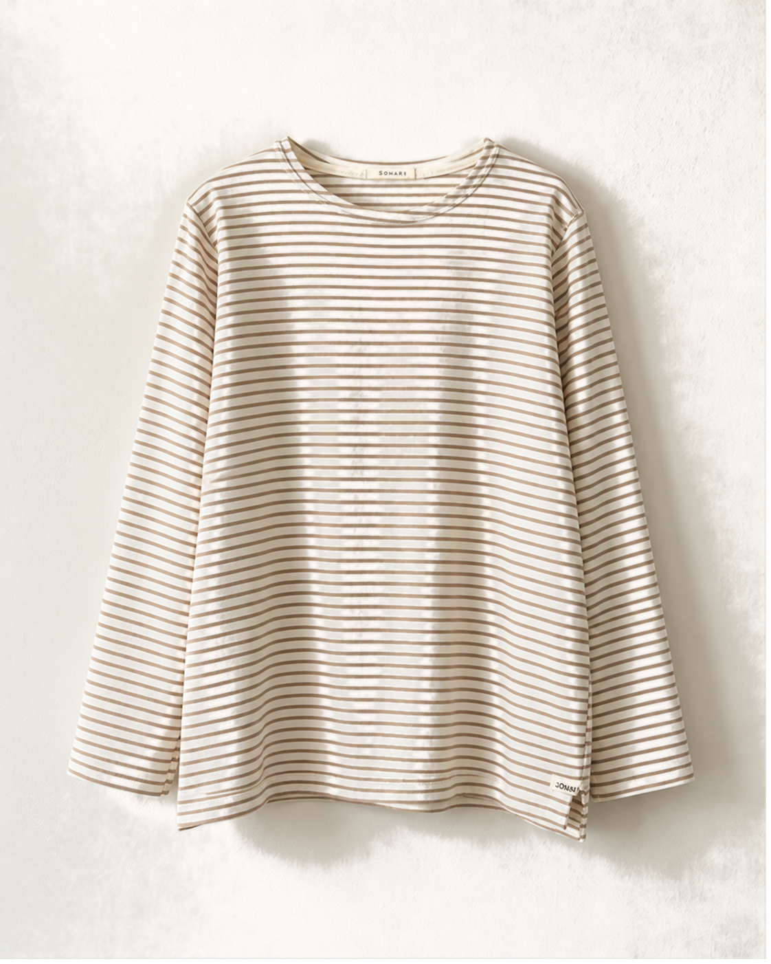 大人用 細ボーダー長袖Tシャツ（ベージュ）