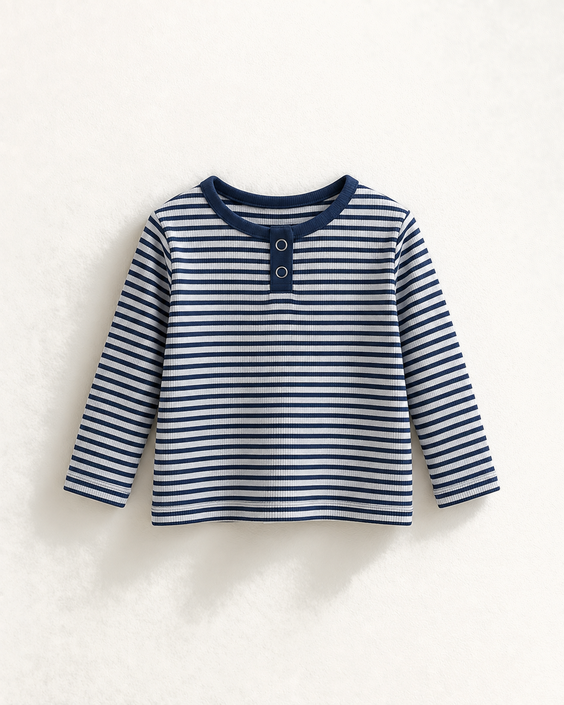 ボーダーヘンリーネックTシャツ（ブルー）