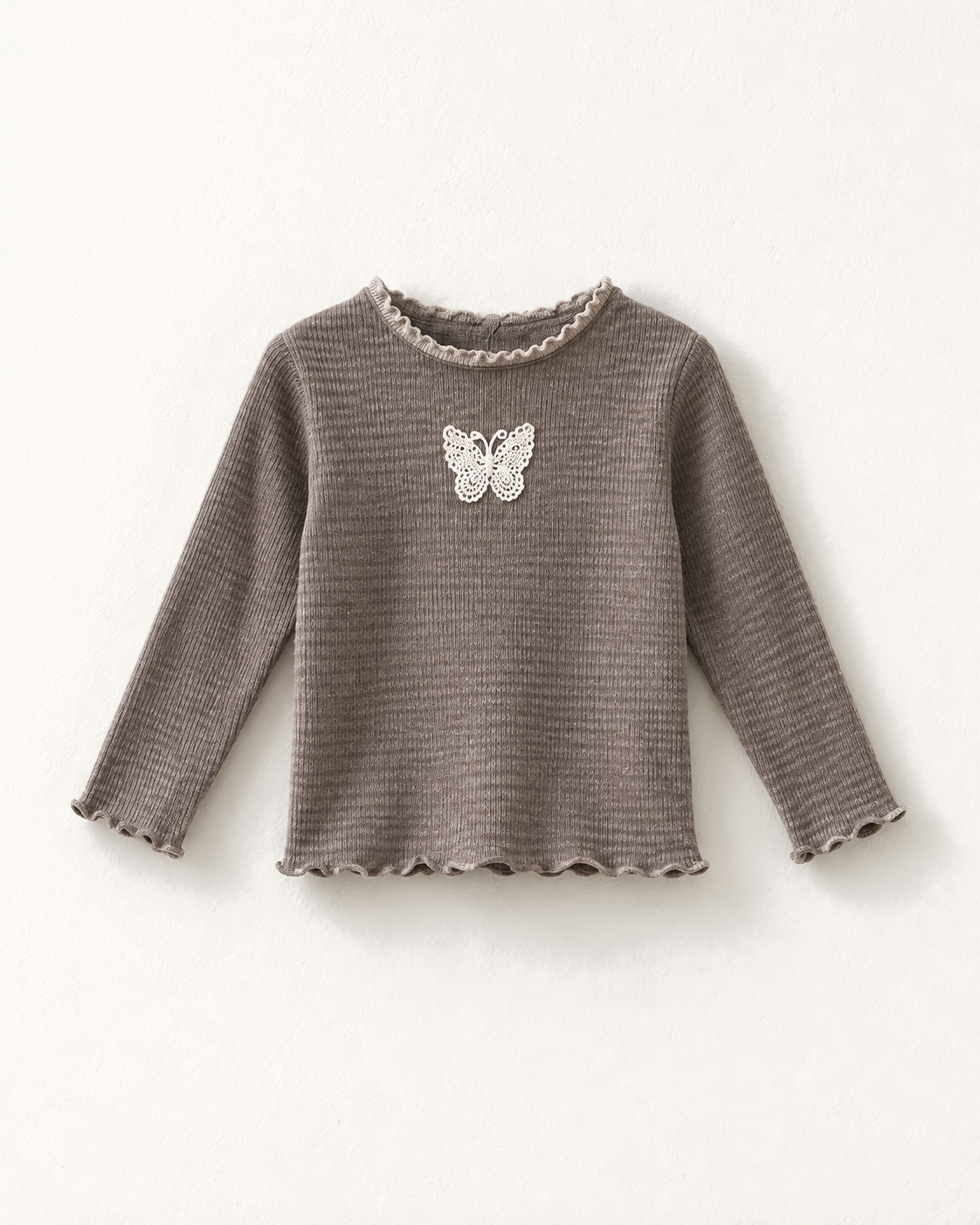 キッズ 蝶柄長袖Tシャツ（モカ）