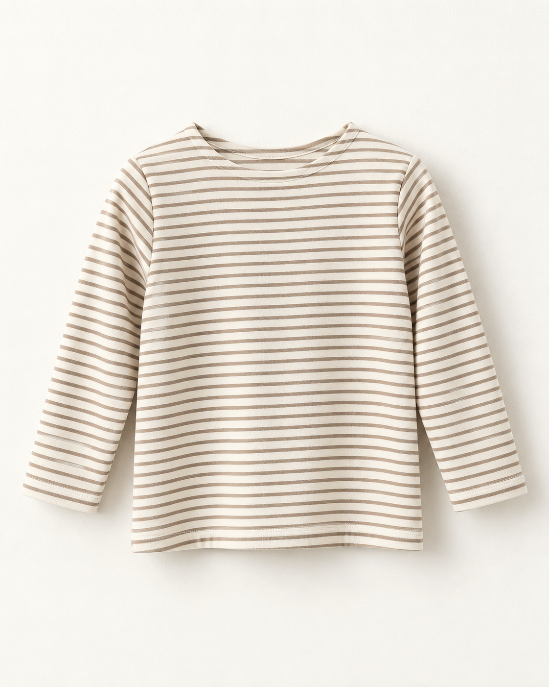 キッズ 細ボーダー長袖Tシャツ（ベージュ）
