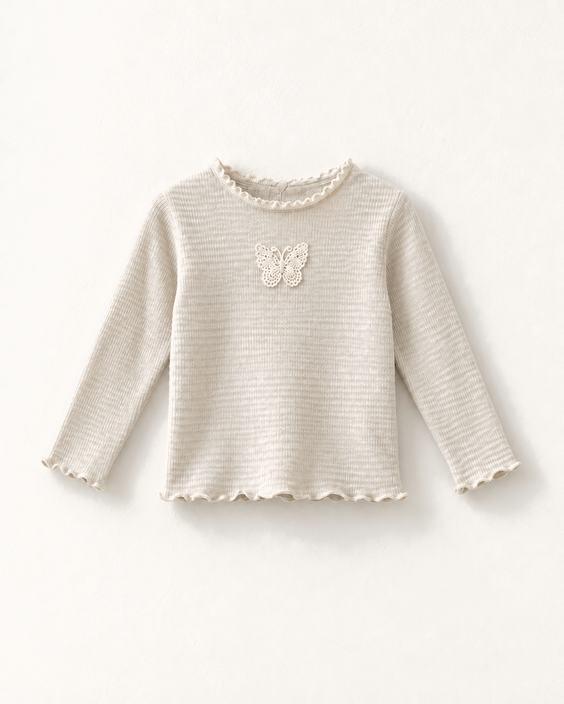 キッズ 蝶柄長袖Tシャツ（クリーム）