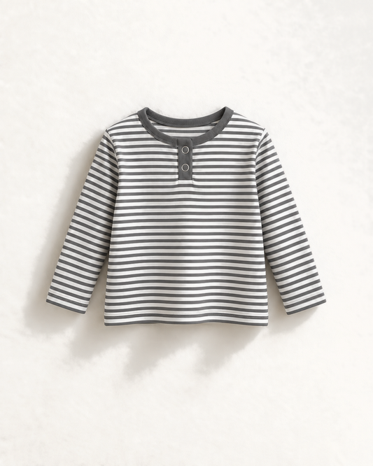 ボーダーヘンリーネックTシャツ（メランジ）