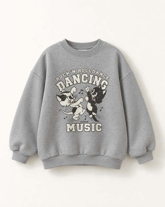 DANCING CATプリント スウェット（杢グレー）