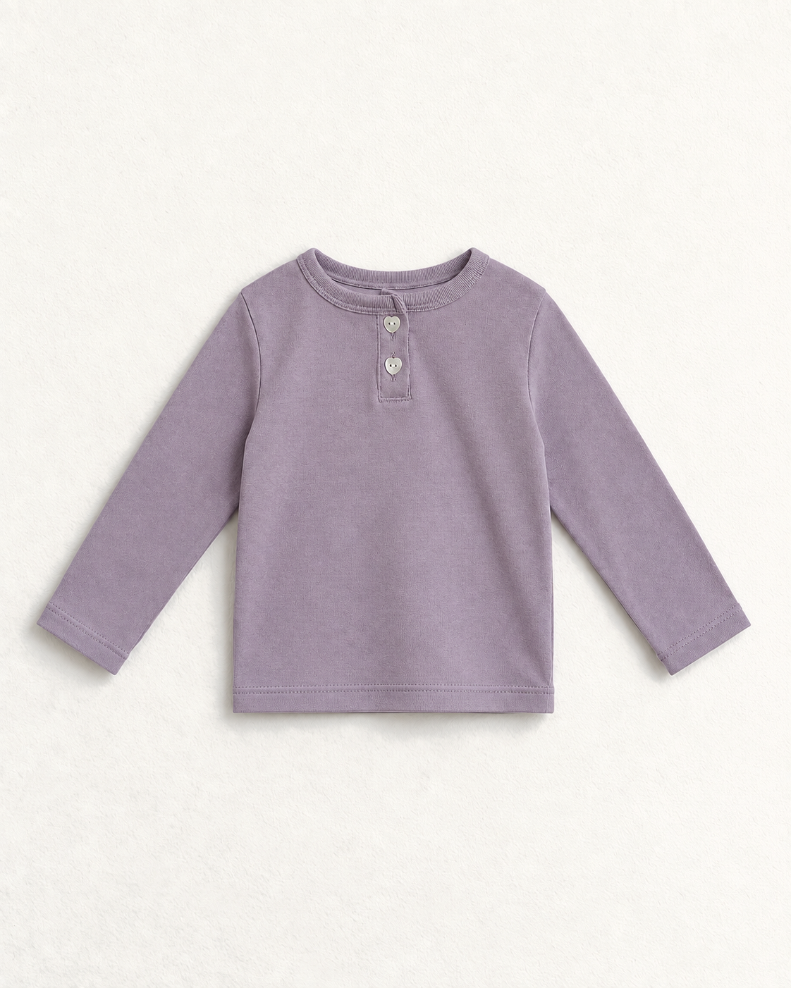 ハートボタン長袖Tシャツ（ラベンダー）